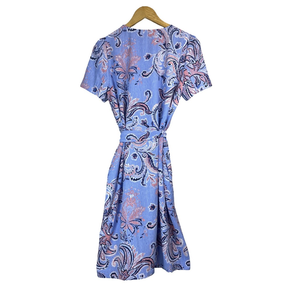 NWT Jones New York M Belted Paisley Midi Dress Pastel Blue Pink Pockets Relaxed - Picture 2 of 8